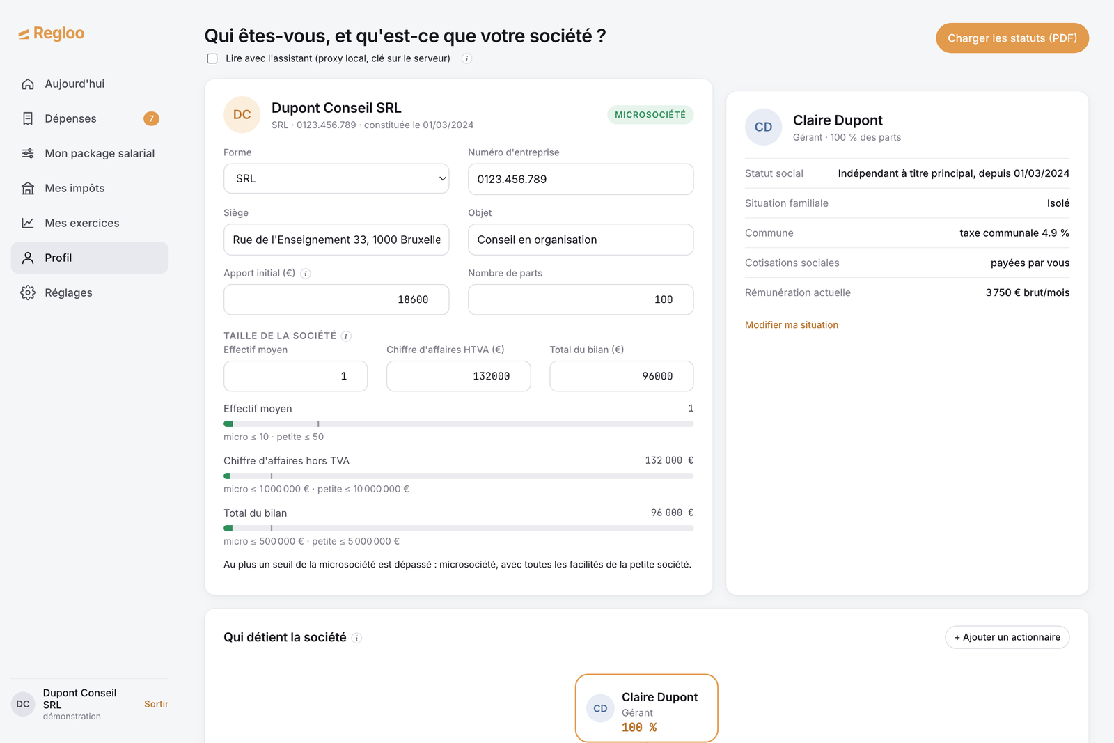 Profil : fiche société, taille CSA, arbre de détention